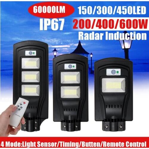 200W 400W 600W LED Outdoor Solar Street Light Solar Powered IP67 Wall Lamp Radar Motion Remote Light Control for Garden Yard