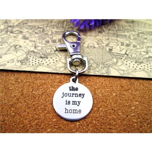 3pcs/lot high quality keychain with 20mm stainless steel circle round "the journey is my home" charms keychain
