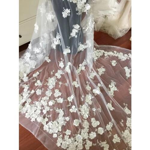 3D flowers African lace fabric beaded french lace fabric appliques tulle lace bridal wedding/party dress lace