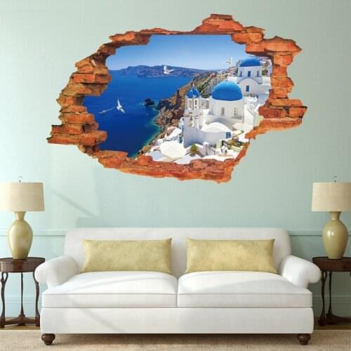 Greek scenery Aegean Sea 3D wall sticker PVC Material DIY wall poster For Living room sofa background wall home decor sticker