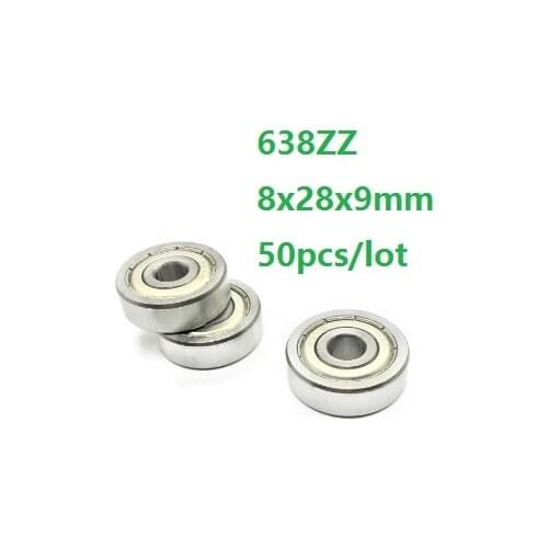 50pcs/lot 8x28x9mm 638ZZ 638-ZZ 638 ZZ Z 638Z 8*28*9mm Deep Groove Ball bearing Miniature mini Double metal cover Ball Bearings