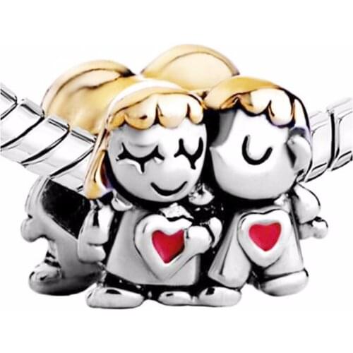 Free shipping Mother luxury goods brand golden hair sisters beads fit Pandora bracelet Christmas Valentines Day