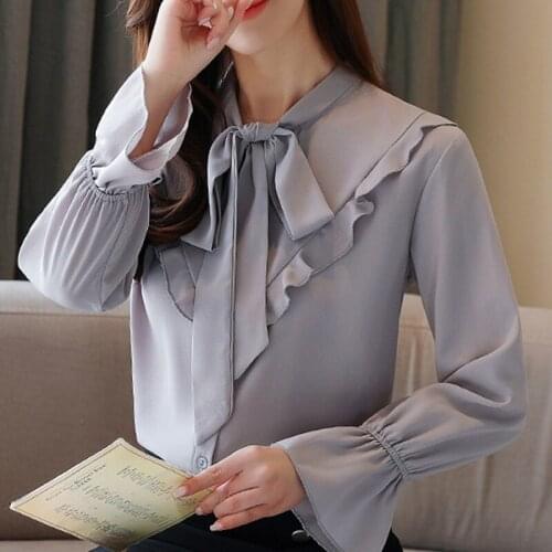 Blusas Mujer De Moda 2021 Blouse Women Ruffles Chiffon Blouse Shirt Women Tops Long Sleeve Women Shirts Women Blouses Blusa C418