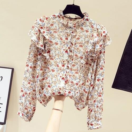 Spring Long Sleeve Ruffles Chiffon Blouse Shirt Women Tops Blouse Women Blusas Mujer De Moda 2021 Tops Women Blouses Blusa E424