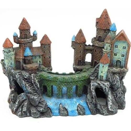 Big Castle Aquarium Decoration Hand Painted with Realistic Details Resin Fish Tank Ornament Multi-Color
