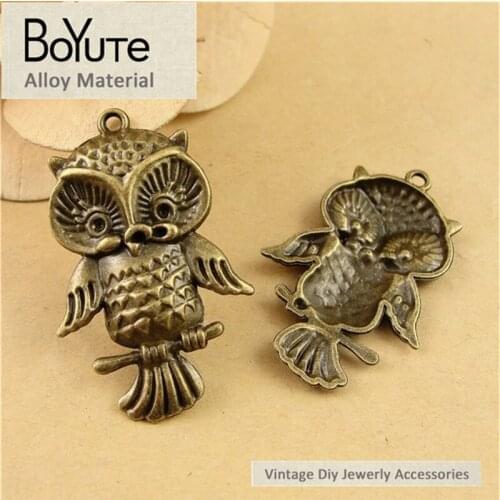 BoYuTe (40 Pieces/Lot) 39*26MM Antique Bronze Plated Metal Zinc Alloy Owl Charms Diy Animals Owl Pendant Charms Jewelry Making