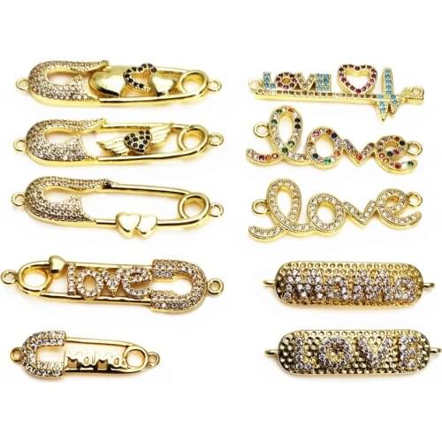 Microzircon inlaid LOVE Style hand card accessory Link bracelet Charms tie pin colored zircon for Jewelry Making