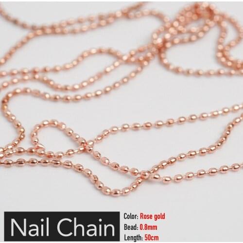 Nail Chain 0.8mm/50cm Rose Gold Silver Pixie Stone Decorations Accessory Metal Steel Ball Chain Nail Art Jewelry