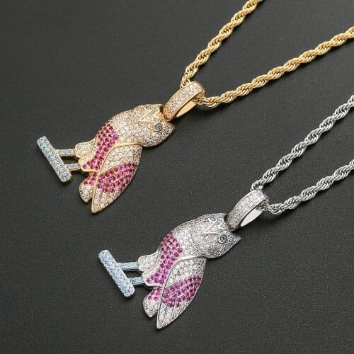 Hip Hop Rapper Drizzy Drake Owl Gilded Iced Out Cubic Zircon Pendant Necklace 24'' Chain Charms Bling Jewelry Accessories Gift