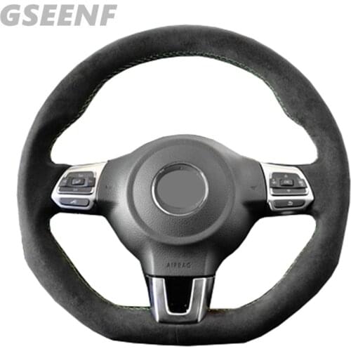 Car Steering Wheel Cover For Volkswagen VW Golf 6 (VI) GTI Polo GTI Scirocco CC (R-Line) Tiguan Black Hand-stitched Suede