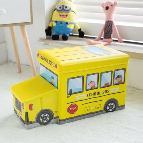Bus-shaped Children 's Toy Storage Bag Can Sit on Human Clothes Toy Storage Box Foldable Cartoon Car to Put Debris Stool
