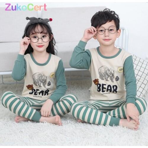 Kids Children Pajamas Girls Boys Sleepwear Nightwear Baby Infant Clothes All Cotton Pajamas SetS For 5-13 Years