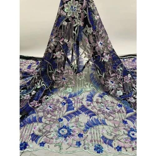 French African Sequined Lace Fabric 2020 High Quality Lace Fabric Nigeria Mesh Lace Fabric Womens Party Dress D41501
