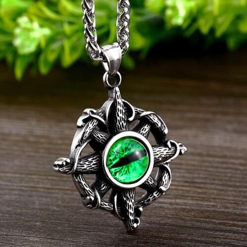 Gothic Men Demon Eye Pendant Necklace Nordic Retro Viking Compass Necklace Chain Fashion Rider Viking Jewelry Gift Wholesale
