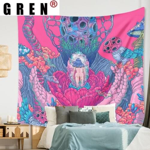 GREN Psychedlic Pink Abstract Picture Tapestry Wall Hanging Covering Rugs Background Cloth Beach Mat Blanket Art Home Decor