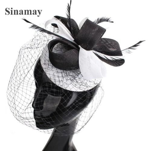 Classic Ladies Elegant Wedding Hair Accessories For Race Party Mesh Feather Fascinator Church Hair Clips Women Hair Bands XMF113