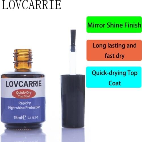 LOVCARRIE Top Coat Mirror Shine Fast Dry 15ML Regular Nail Polish Lacquer Finish Protector Oil Top for Nails Manicure Nail Art