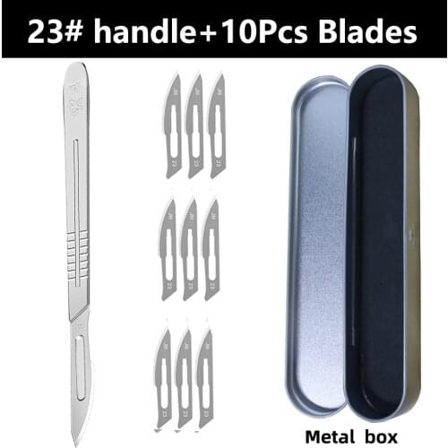 Blade 10pcs 11 23 Carbon Steel Surgical Scalpel Blades + 1pcs Handle Scalpel DIY Cutting Tool PCB Repair Animal Surgical Knife