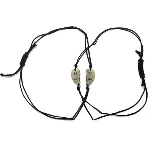 Best Friends Written Binary Adjustable Black Drawstring Bracelet