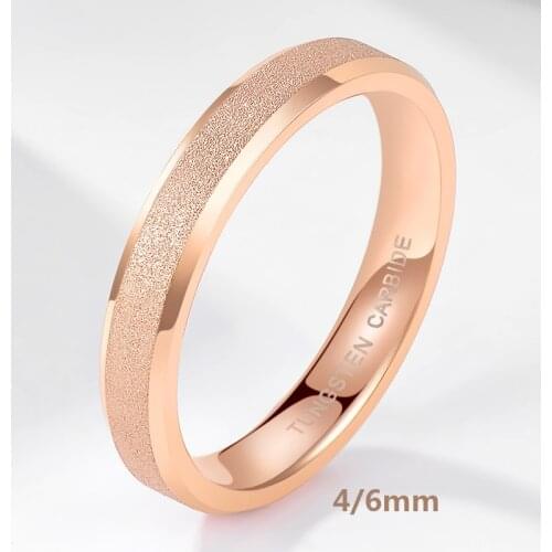 TIGRADE Tungsten Carbide Rose Gold Frosted Ring 4mm 6mm For Women Men Wedding Engagement Band Matte Brushed Female anillos mujer
