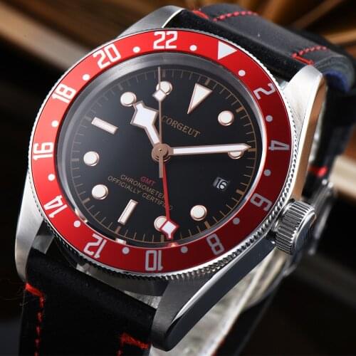 Corgeut 2021 Top Brand Watch Schwarz Bay GMT Sapphire Mens Automatic Military Sports Swimming Clock PVD Mechanical Watch 2031