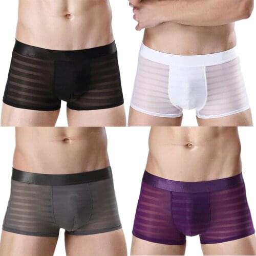 Mens Boxers Shorts Breathable Mid-waist Men Clothing Plus Size Underpants Pure Color Sexy Ice Silk Transparent Underwear
