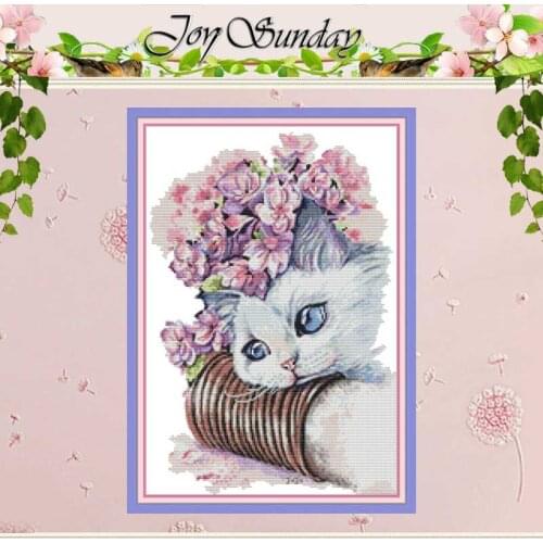 Cat And Flower Patterns Counted Cross Stitch 11CT 14CT Cross Stitch Sets DIY Chinese Cross-stitch Kits Embroidery Needlework