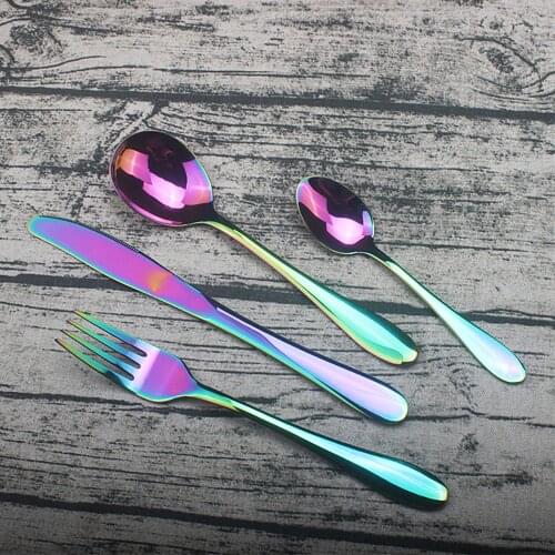 Multicolor Rainbow Spoon Cutlery Set High-end Black Cutlery Fork Knife Stainless Steel Household Tableware Simple