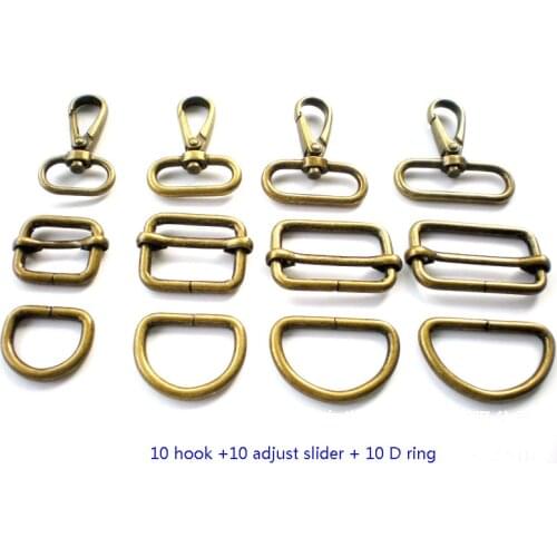 Wholesales 10 sets (30 pcs) D rings and sliders strap adjusters buckles Snap hook adjustment accessories