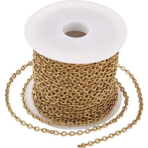 5m Stainless Steel Oval Textured Cable Chains Unwelded with Spool Necklace Chain Fit Jewelry Making Handmade DIY Bracelet 3Color