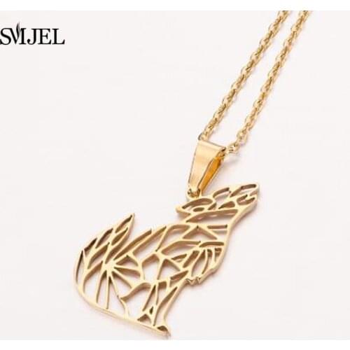 SMJEL Origami Wolf Necklace Pendants for Women Fashion Vintage Stainless Steel Animal Necklaces Viking Jewelry Men Gift