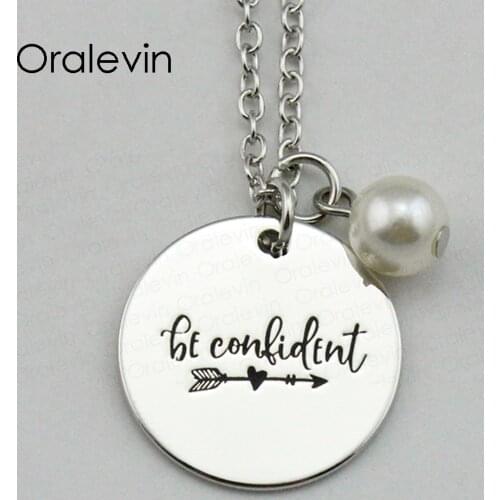 New Fashion BE CONFIDENT Inspirational Hand Stamped Engraved Custom Pendant Female Necklace Gift Jewelry,10Pcs/Lot, #LN1791