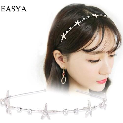 EASYA Simple Fashion Hairband Hair Jewelry Rhinestone Starfish Headband For Women Elegant Hairwear Hair Accessories For Girls