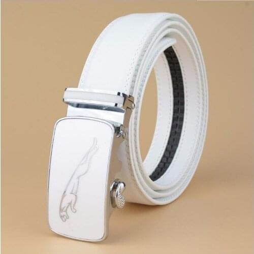 New Automatic Buckle White Leopard Belt Men Cowskin Business Leather Male Belts Jeans Waistband Strap Leisure Alloy Buckle Belts