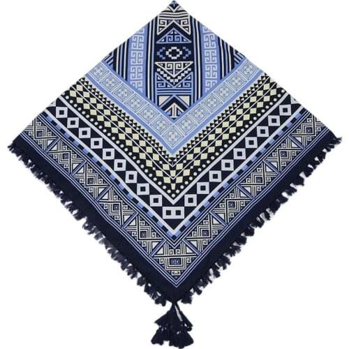 Cotton Square Scarf Thickened Print Scarf Autumn Winter Warm Shawls Ethnic Style Retro Women110*110 CM