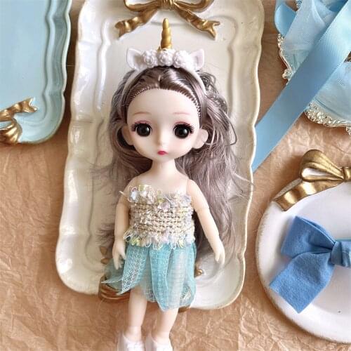 Cute 17cm BJD Cloth Doll 13 Movable Jointed Pouting DIY Bjd Dolls Princess Toys BJD Round Face long Hair DIY Toy Gift for Girls