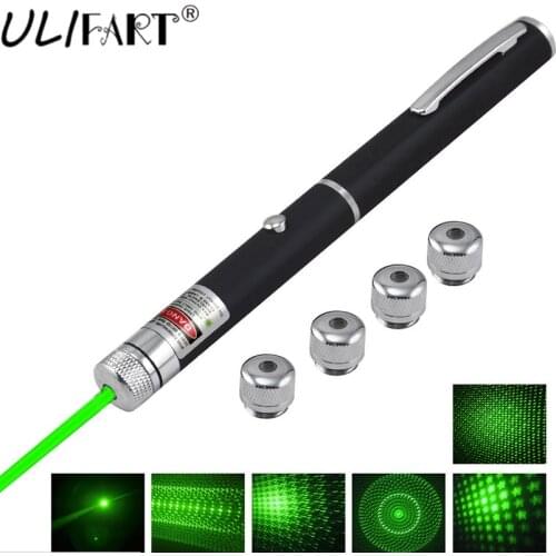 ULIFART 6 in 1 Stylish 532nm 5mW Green Ray Beam Light Laser Pointer Pen Presenter 6 Styles Different Lazer Patterns + 5pcs Caps