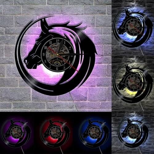 2021 Horse Head Led Light Animals Wall Clock With Remote Controller LP Wall Art Led Backlight Living Room Nightlight Decor