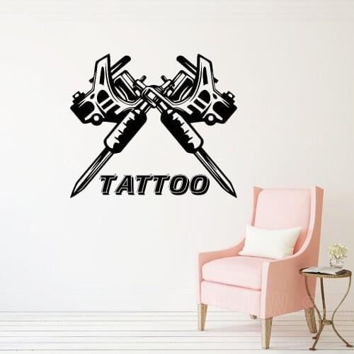Tattoo Wall Decal Tattoo Machine Shop Studio Salon Emblem Door Window Decor Wall Sticker Poster Wallpaper Z622