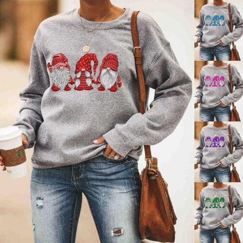 Three Santa Claus Pattern Printed Crew Neck Long Sleeve Pullover Sweatshirt Womens Winter Clothes for Clothing Women 2020 Wome