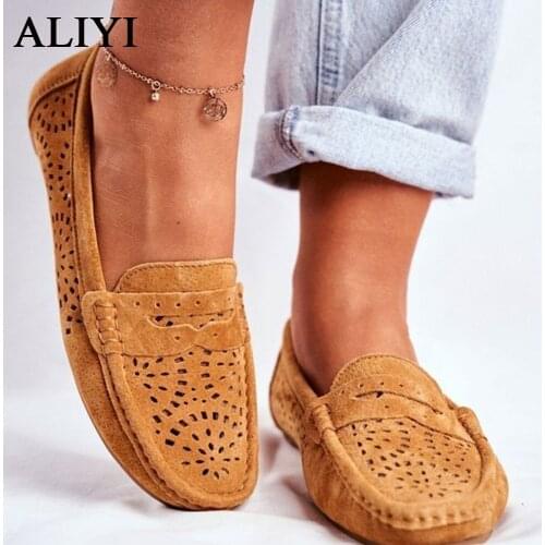 Womens Flat Shoes 2021 Summer Autumn New Hollow Out Vintage Casual Shoes Soft Comfortable Single Shoes Slip On Loafers