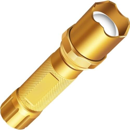 Ultra Bright Multi Function Zoomable Mini Portable Gold LED Flashlight 4 Modes USB Rechargeable Outdoor Torch with Power Bank