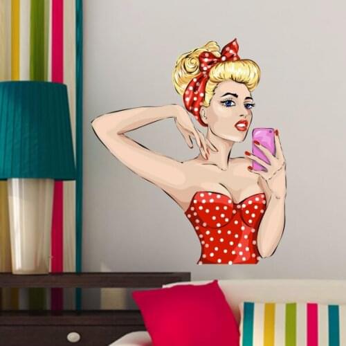 Sex Girl Hot Girl Holding Mobile Wall Vinyl Sticker Pattern Custom Home Decor Wedding PVC Wallpaper Art Design Poster