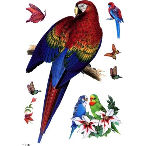 5pcs Big Parrot Waterproof Temporary Tattoos Men Beauty Lovers Birds The Flash Body Tattoo Tatouage Temporaire Femme Tatoos