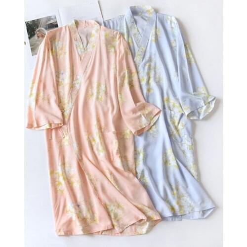 Japanese Pajamas Summer Cotton Silk Robes for Women Soft Kimono Thin Comfortable Rayon Sleeps Robes Spa Loose Home Wear Bathrobe