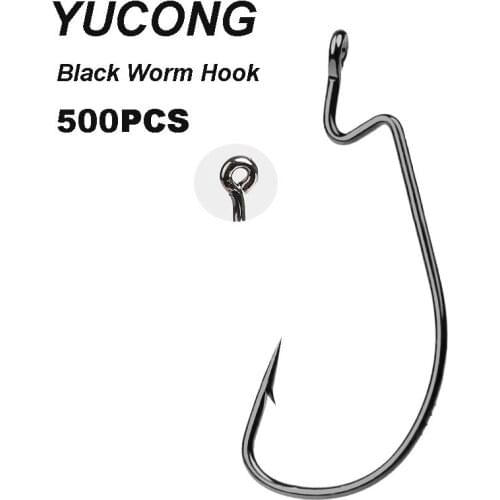 YUCONG 500pcs Wide Crank Fishing Hooks Carbon Steel Offset Fishhooks For Soft Bait 5/0#-1# Bass Barbed Carp Worm Fishing Hooks