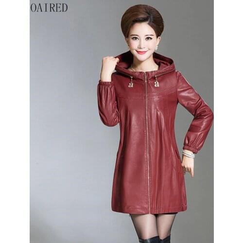 Plus Size 6XL Leather Jacket Women New 2021 Black Leather Coat Women Long Slim Motorcycle Leather Clothing Female Outerwear Red