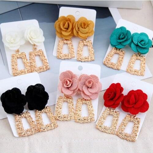 Exknl Bohemian Vintage Cloth Flower Drop Earrings for Women Fringe Dangle Earring Geometric Long Big Dangle Earrings Jewelry New