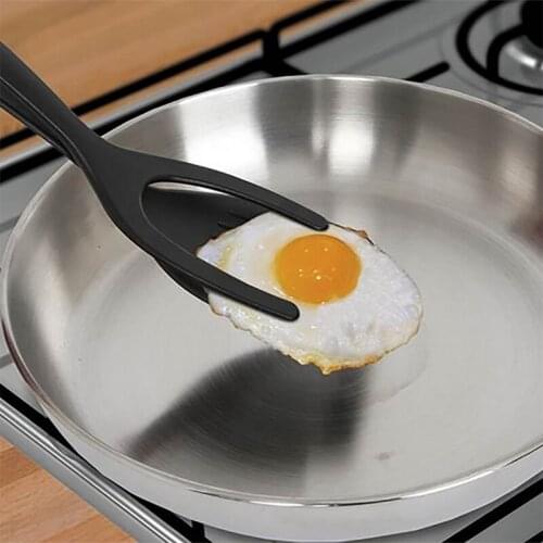 2 In 1 Grip And Flip Tongs Egg Spatula Multipurpose Non-stick Grip Food Clip Flip Beefsteak Fried Egg Cooking Kitchen Tools