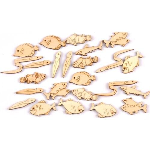 20Pcs Wood Handicraft Fish Pattern DIY Wooden Crafts Scrapbookings Embellishment decorations 25-40mm MT1939